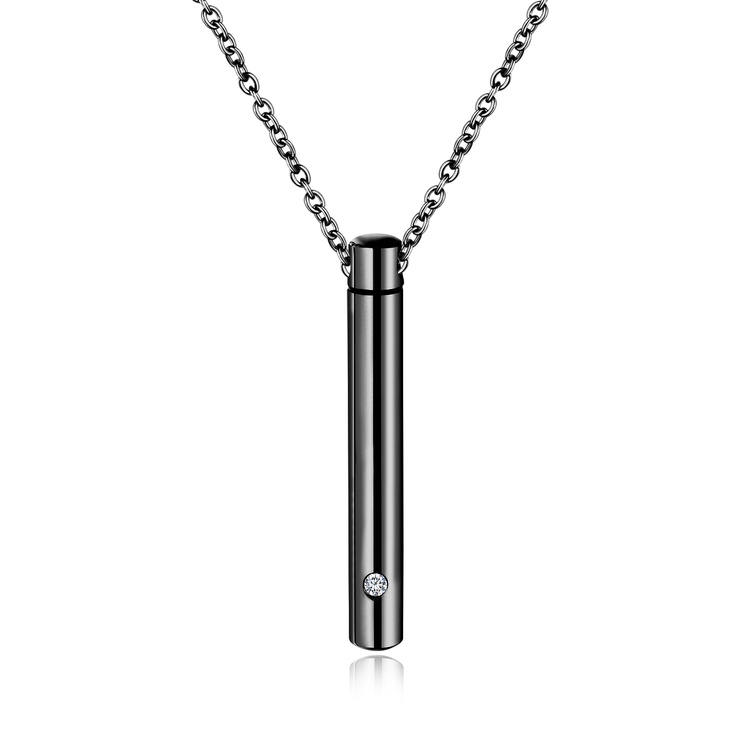 

Mens Womens Cylinder Memorial Urn Necklace Stainless Steel Ash Cremation Jewelry Storable Simulation Bullet Keepsake Pendant Necklace, Silver