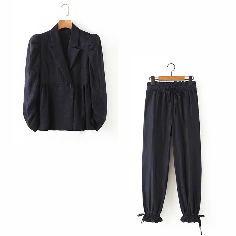 

Spring Outfit Women Blazer Suit Sets Puff Sleeve Blazer Shirt Lantern Pants Sets Women Two Piece Long Pants Outfits XB2106