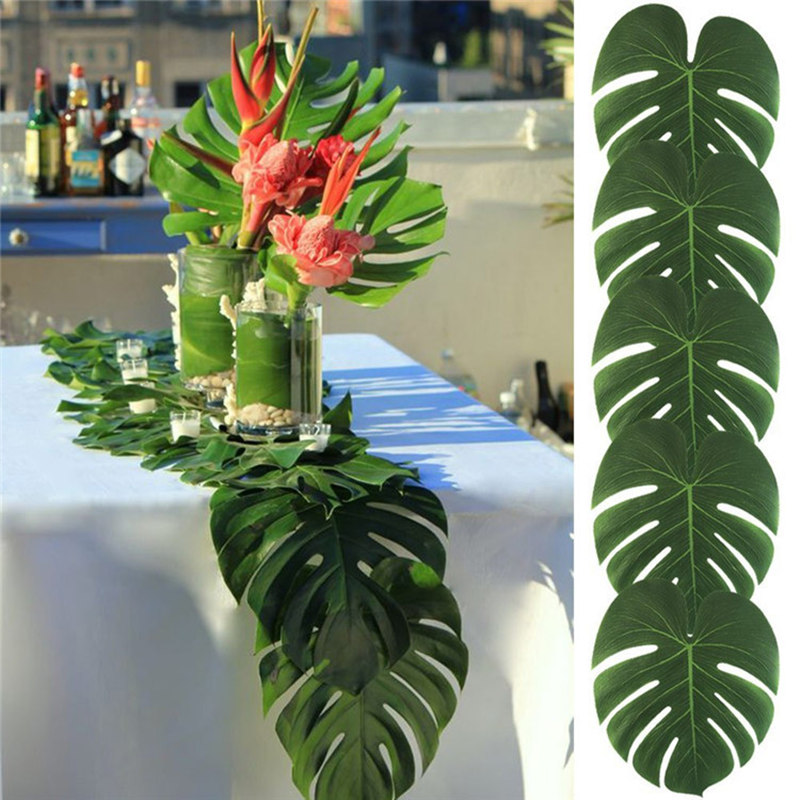 

12pcs Vintage Wedding Decoration Artificial Palm Leaves Table Cloth for Hawaiian Theme Party Decoration Home Restaurant Supplies, Small leaves
