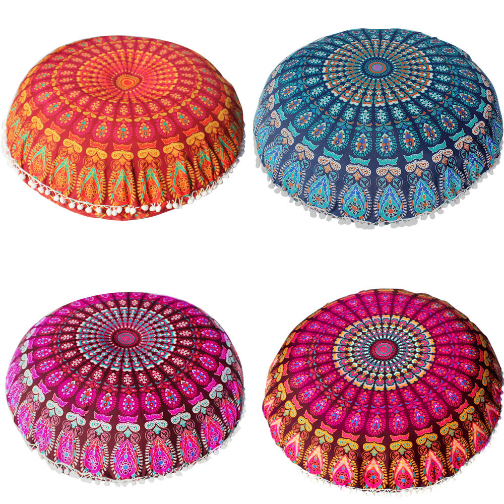 

Large 80*80cm Mandala Floor Pillows Bohemian Meditation Cushion Cover Round Pouf Retro Boho Tapestry Cover Cases#20, Blue