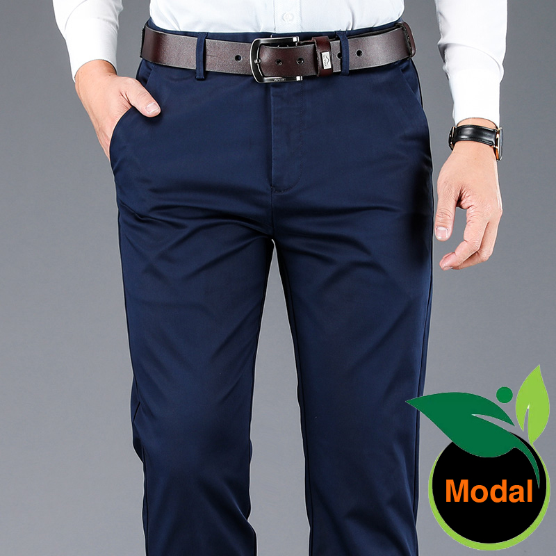 

Men's Pants 4 Color Business Thin Casual Modal Fabric Straight High Quality Trousers Male Brand Navy Light Grey Khaki Black