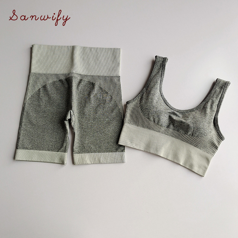 

2 Pieces Seamless Yoga Set Workout Clothes Women Sports Bra Tops+fitness Shorts Sports Wear Gym Clothing Athletic Yoga Sport Set, Gray set