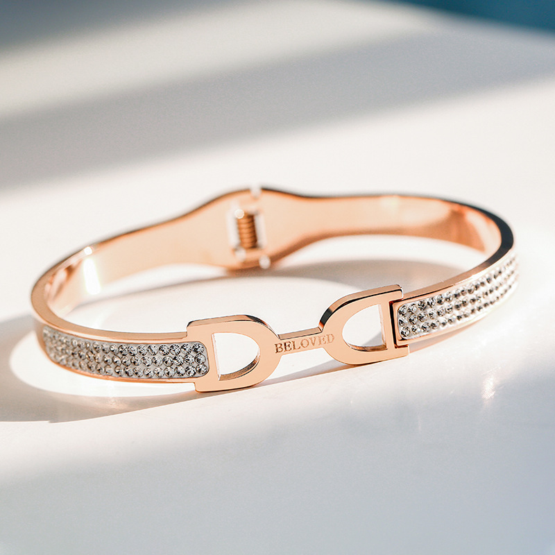 

Top quality plated titanium steel bangle fashion jewelry rose gold argil crystal bracelet concise wristlet cuff jewel women