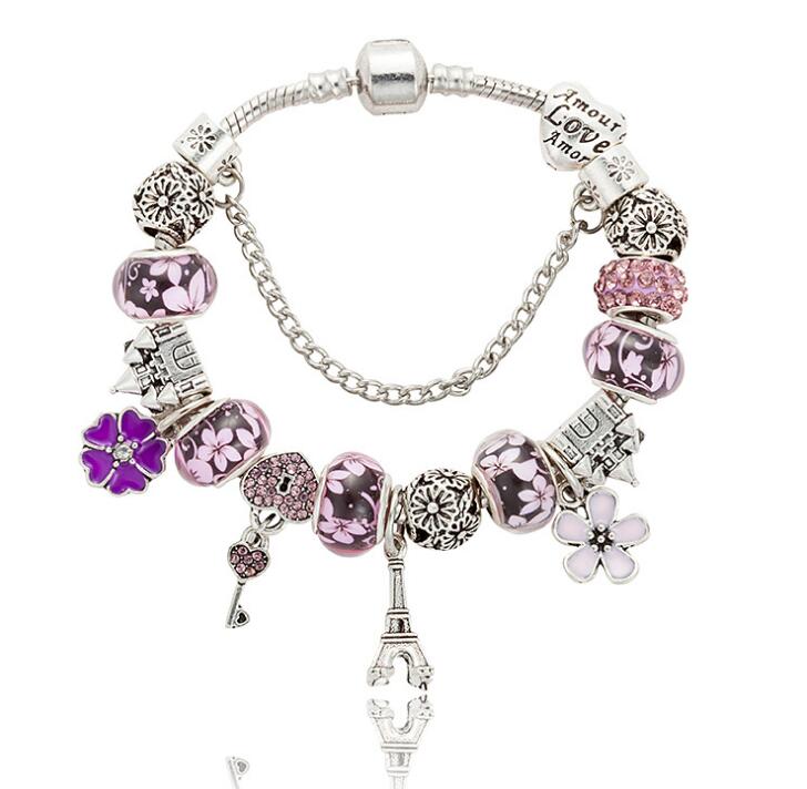 

New Charm Bracelet 925 Silver Pandor Bracelets Castle Beads Eiffel Tower pendant Bangle for gift Diy Jewelry Accessories GB1615
