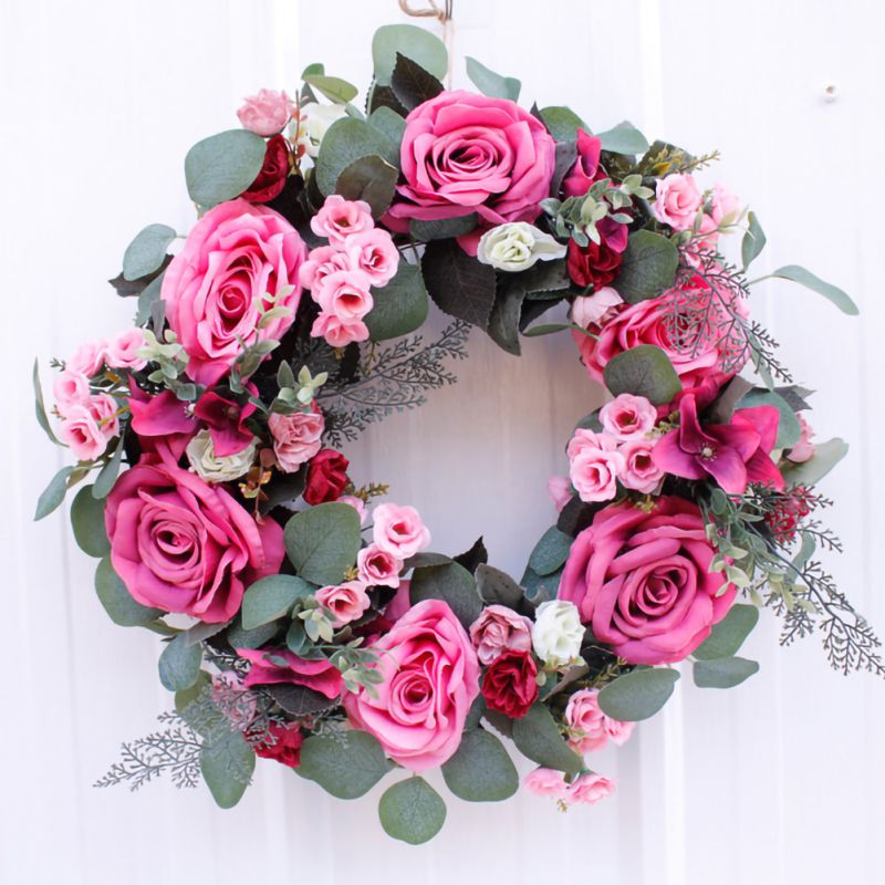 

Wedding Party Home Decoration Artificial Rose Flower Wreath Round Garland Ring Warm Romantic Party Decoration, A2 43cm