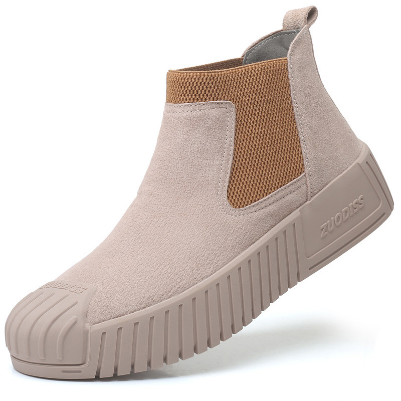 

Autumn New Desert Boots For Men Leather Elastic Slip On Short Work Boots Hard-wearing Anti-collision Casual Shoes
