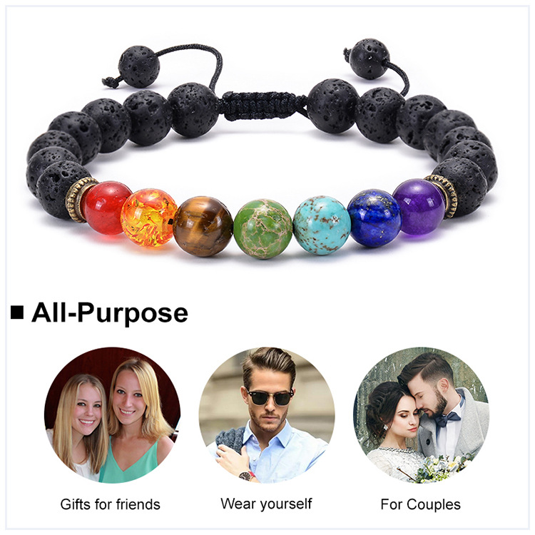 

Adjustable Volcanic Lava Stone Bead 7 Chakra Bracelet Yoga Lava Essential Oil Diffuser Braided Bracelets Bangle Healing Balance Men Women