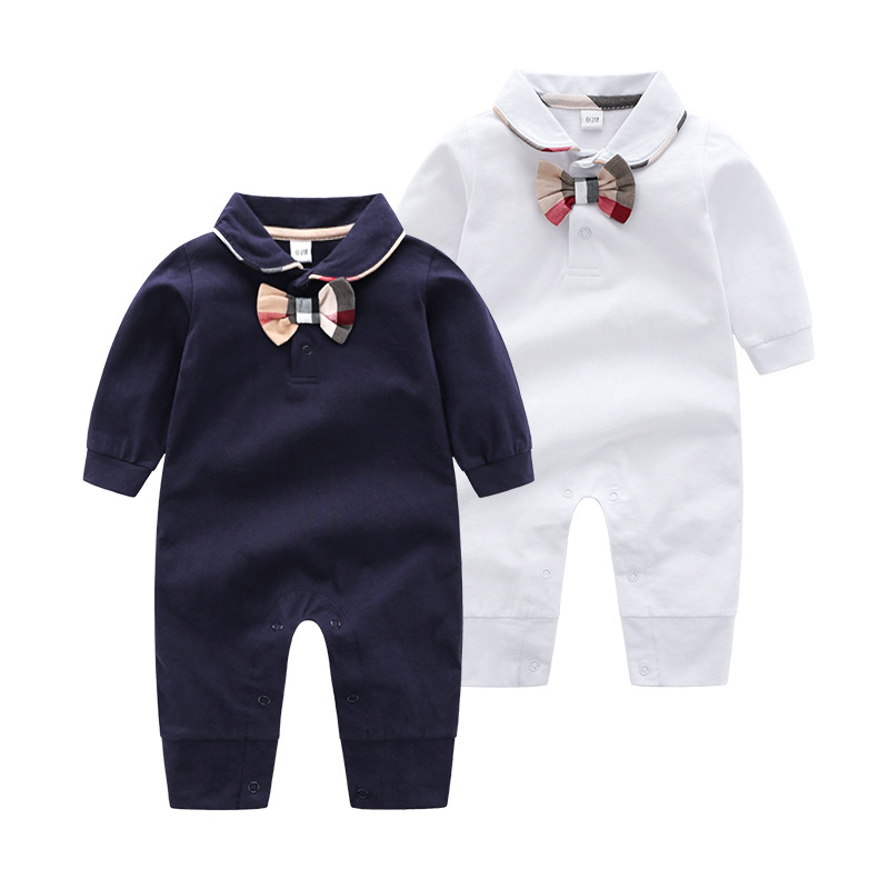 

Retail/wholesale high newborn baby rompers romper cotton long sleeve baby robes lapel onesies bodysuit jumpsuits Children boutique clothing, Prussian blue