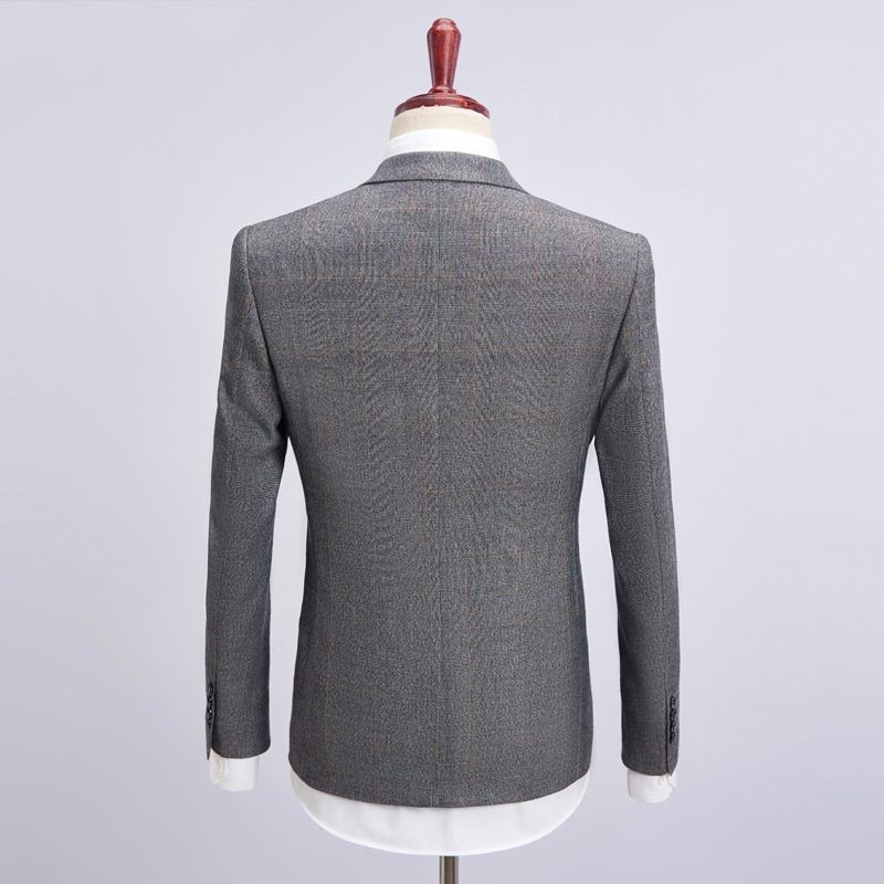 

Gray Tweed Business Plaid Men Wedding Suits Slim Fit Groom Mens 3 Piece Suit Elegant Male Costume Mariage Homme