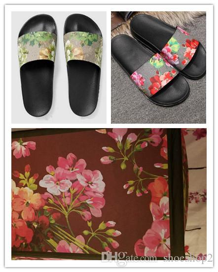 

Fashion slide sandals slippers for men women WITH BOX 2018 Hot flower printed unisex beach flip flops slipper
