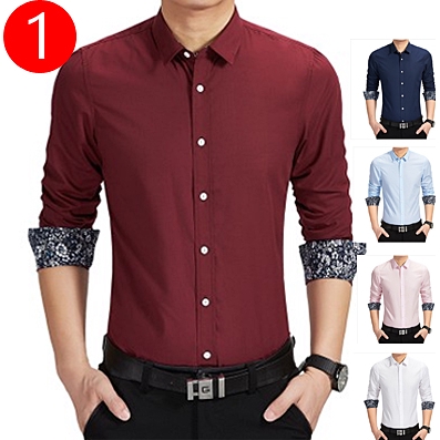 

Men Clothes Slim Fit Men Long Sleeve Shirt Plaid Shirt Social Plus Size, Pink