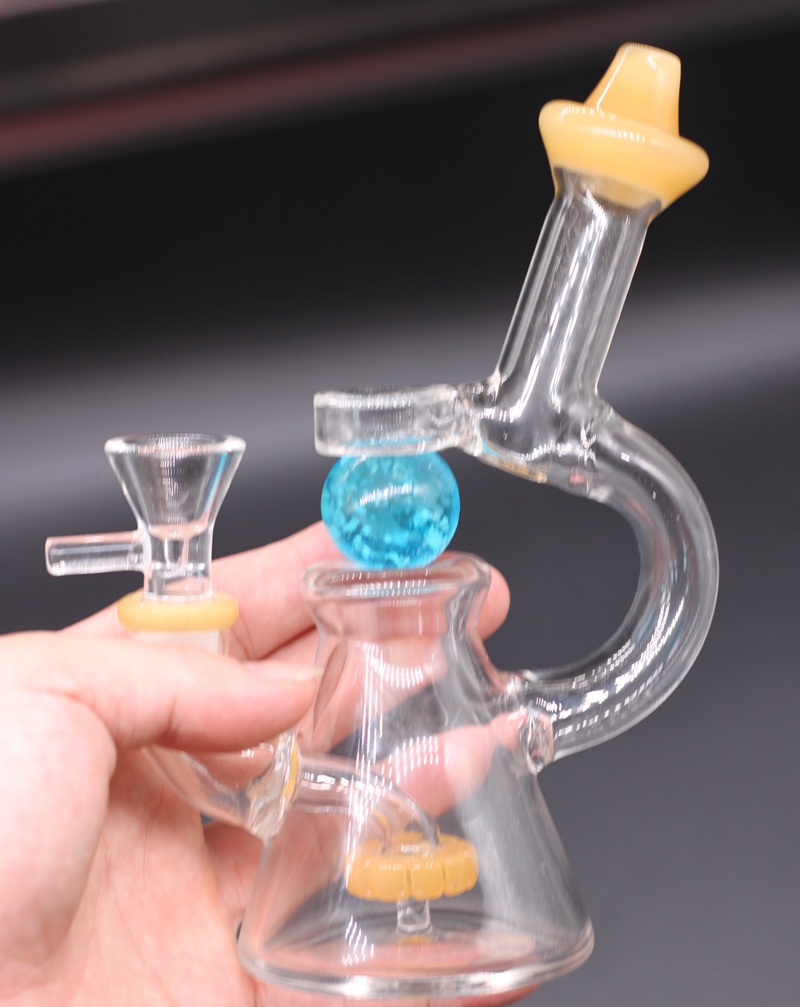 

Luminous Ball Mini Glass Bong With Luminous Ball 14mm joint Recyler Dab Rig Percolator Rotatable Beaker Bongs