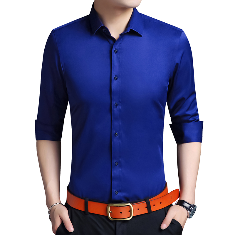 

2020 Pure Color Mens Shirt Long-sleeved Size S-5XL Shirts men 8-color Selection, Black