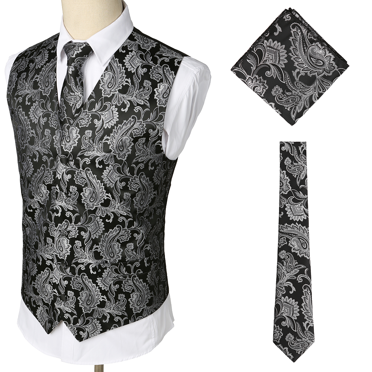 Mode Hommes Classique Paisley Jacquard Gilet costume veste cravate de poche Équerre pour mariage Livraison gratuite occasion formelle