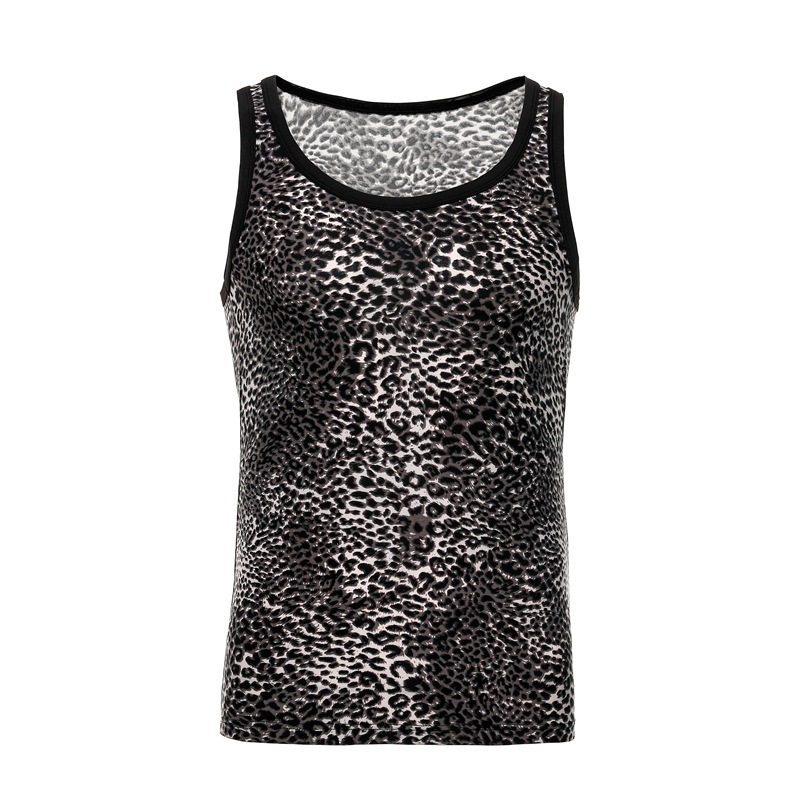 

Leopard Print Sexy Shirt Men Summer Undershirts Men's Casual Slim Fit Undershirt O-Neck Fitness Bodybuilding Male Tops Clothing, A black