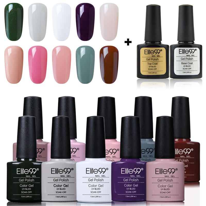 

Elite99 12pcs/set 7.3ml Colorful Bottle Series Hybrid Nail Glitter Gel Polish with Base Top Coat Soak Off Manicure Sets Gift Box