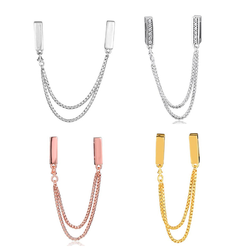 

Reflexions style Dazzling Elegance Safety Chain Charms 925 sterling silver charm CLIP Rose beads Fit Reflexions Bracelets DIY for women
