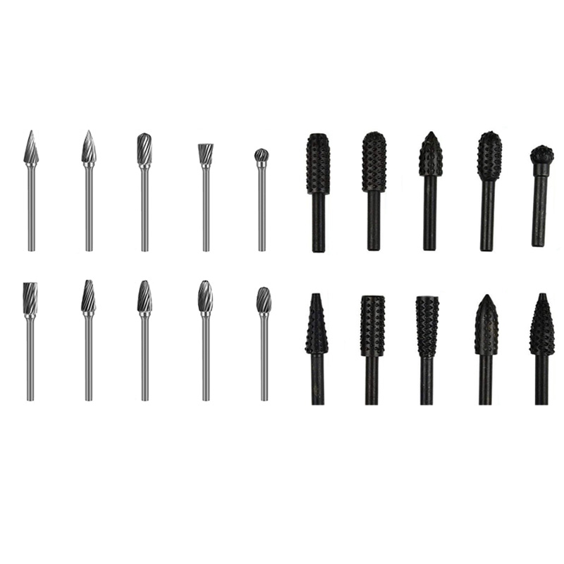 

New 10 Pieces Woodworking File Rasp Drill Bit with 1/8 Inch Shank and 10 Pieces Router Burrs Embossed Grinding Head with 1/4 Inc