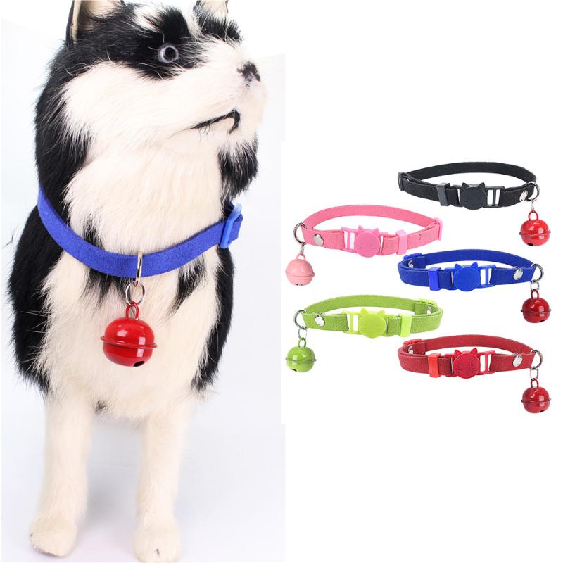

Solid Leather Cat Collar With Bell Puppy Neck Strap Safety Kitten Collars Chihuahua Necklace Cat Accessories