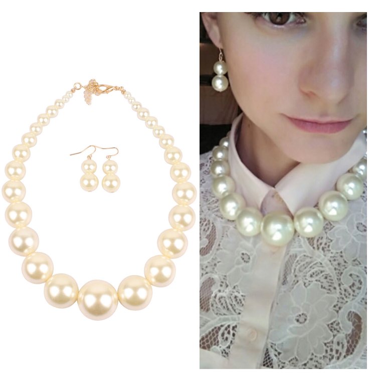 

Fashion Big Pearl Necklace And Earrings Set Designer Ladies Short Clavicle Chain With Artificial Pearls Choker 7 Colors Wholesale, Mixed colors