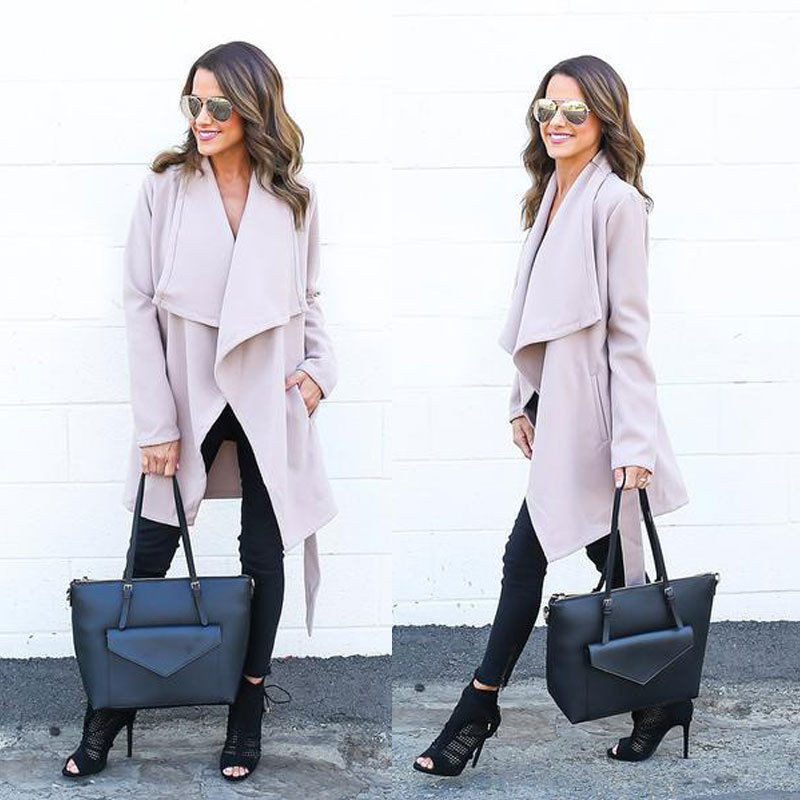 

Women Solid Elegant Trench Long Sleeve Spring New Style Women Fashion Street Wear Long Trench Windbreaker Outwear, Sky blue