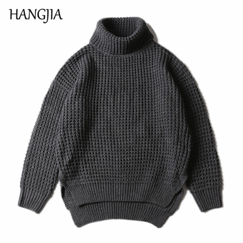 

Retro Japanese Turtleneck Warm Sweater Mens Black Gray Falling Shoulder Side Split Loose Sweater Fashionable Winter Clothes Y191214, Beige