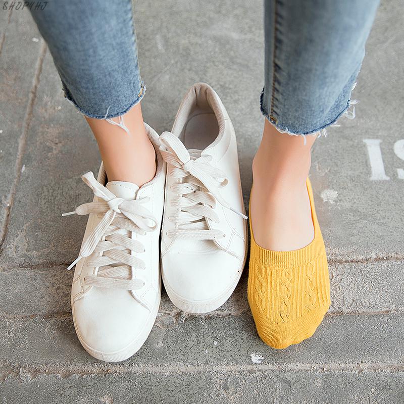 

Ankle Boat Socks Girls Fashion Invisible Non-slip Cotton Socks Women Low Cut Candy Color 5 Pair New Lady Casual Breathable, Style a 5 pairs