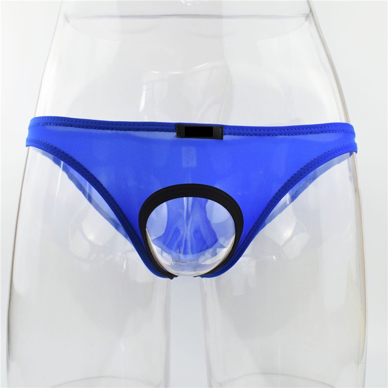 Underwear Men Briefs Open Front Underpants Penis Hole Pouch Ice Silk Panties For Men Slip Bulge Male Sexy Underwear-image-532548000
