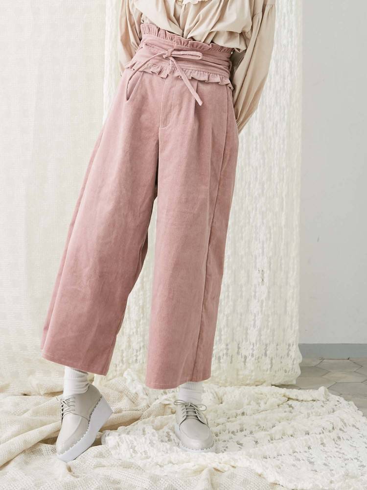 

To Gladself Female Designer Fashion Trousers Casual High Waist Kawaii Corduroy Mori Girl Vintage Wide Leg Ankle Pants for Women, Pink