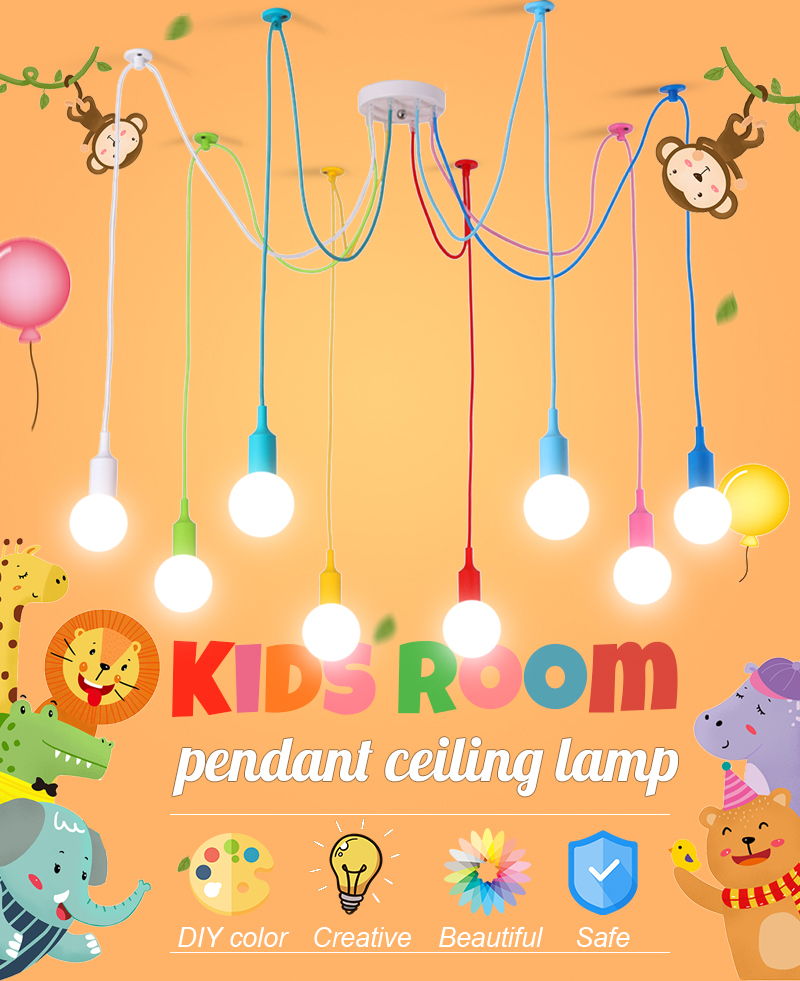 

4/6/8/10/12 Heads Modern Colorful Pendant Lights DIY Ceiling Lamp Wires for Kids Room Bedroom Cafe Art Hanging Light Fixture