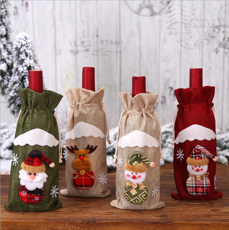 

Christmas decorations linen Santa Claus figure red wine bottle set bag holiday hotel decorations