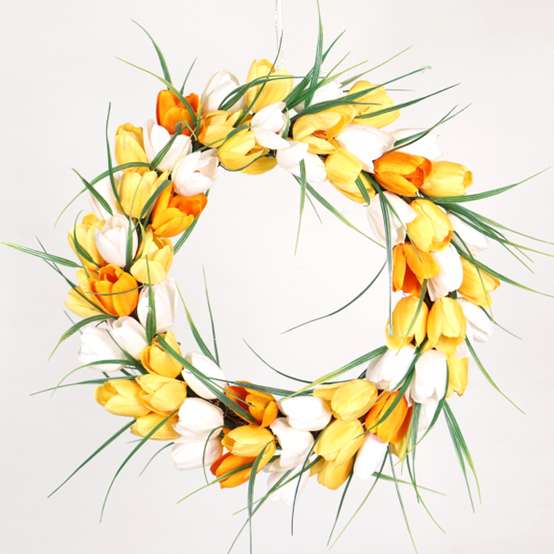 

Farmhouse Spring Artificial Tulip flowees Front Door Wreath Home Decor Window Wall Party Wedding Valentines Day Hanging Decor, A2