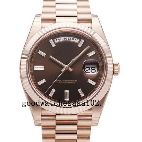 

Luxury High Quality Date 40 Presidential Chocolate Bar Diamond 228235 18k Rose Gold Men's Watch 2813 Automatic Men's Watch Free Shipping, Brown