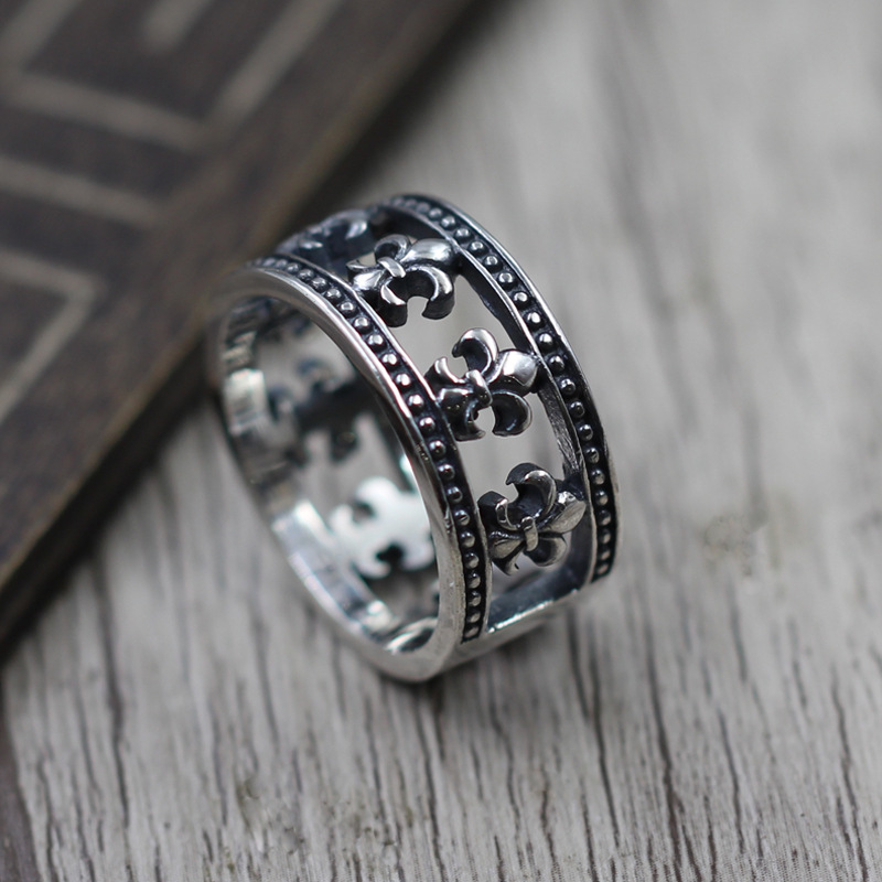 

Personalized 925 sterling silver jewelry antique silver American style hand-made designer rings punk cross flower ring