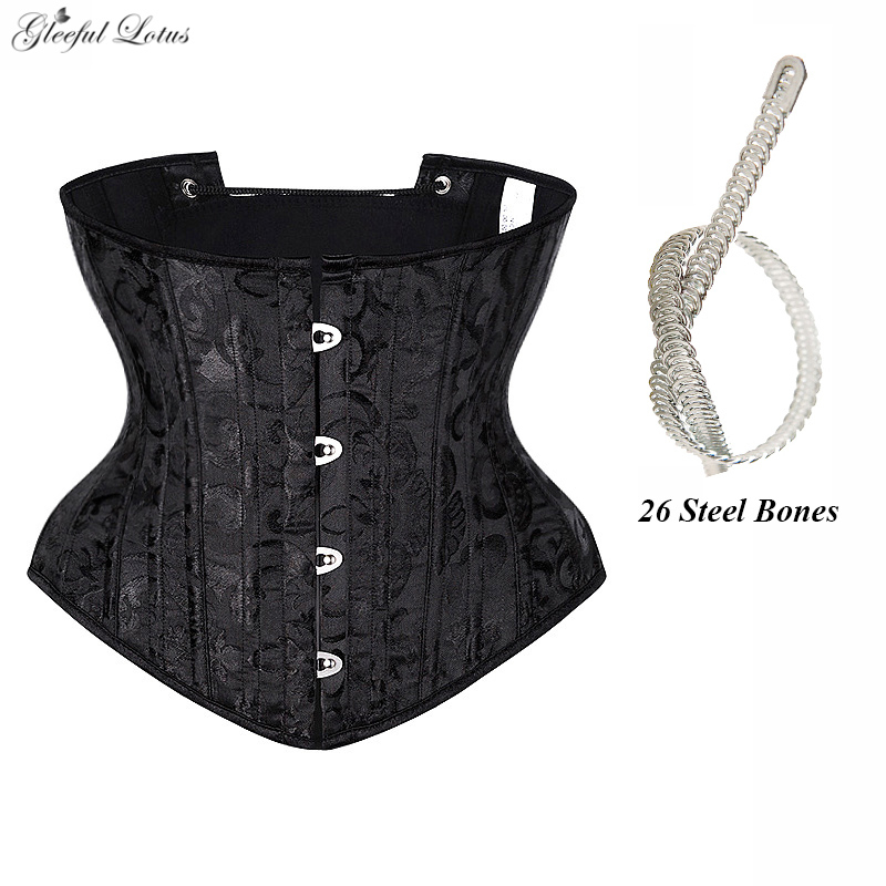 

Bustiers & Corsets Underbust Corset Sexy Gothic Busiter Steel Boned Waist Trainer Short Torso Women Slimming Sheath Girdle Cincher Lace Up, Black