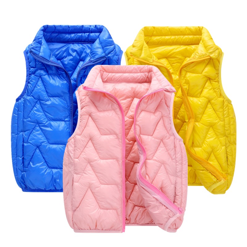

Children Light Stand Collar Warm Down Cotton Vests Boys Casual Wavy Windproof Waistcoats Girls Winter Soft And Comfortable Vest, Black