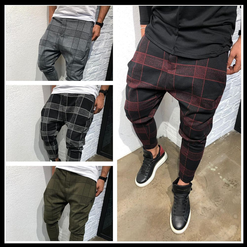 

Fashion Men Jogger Hip Hop Sweatwear Men's Harem Pants Man Plaid Pants Sweatpants Male Trousers pantalones hombre, Wine red