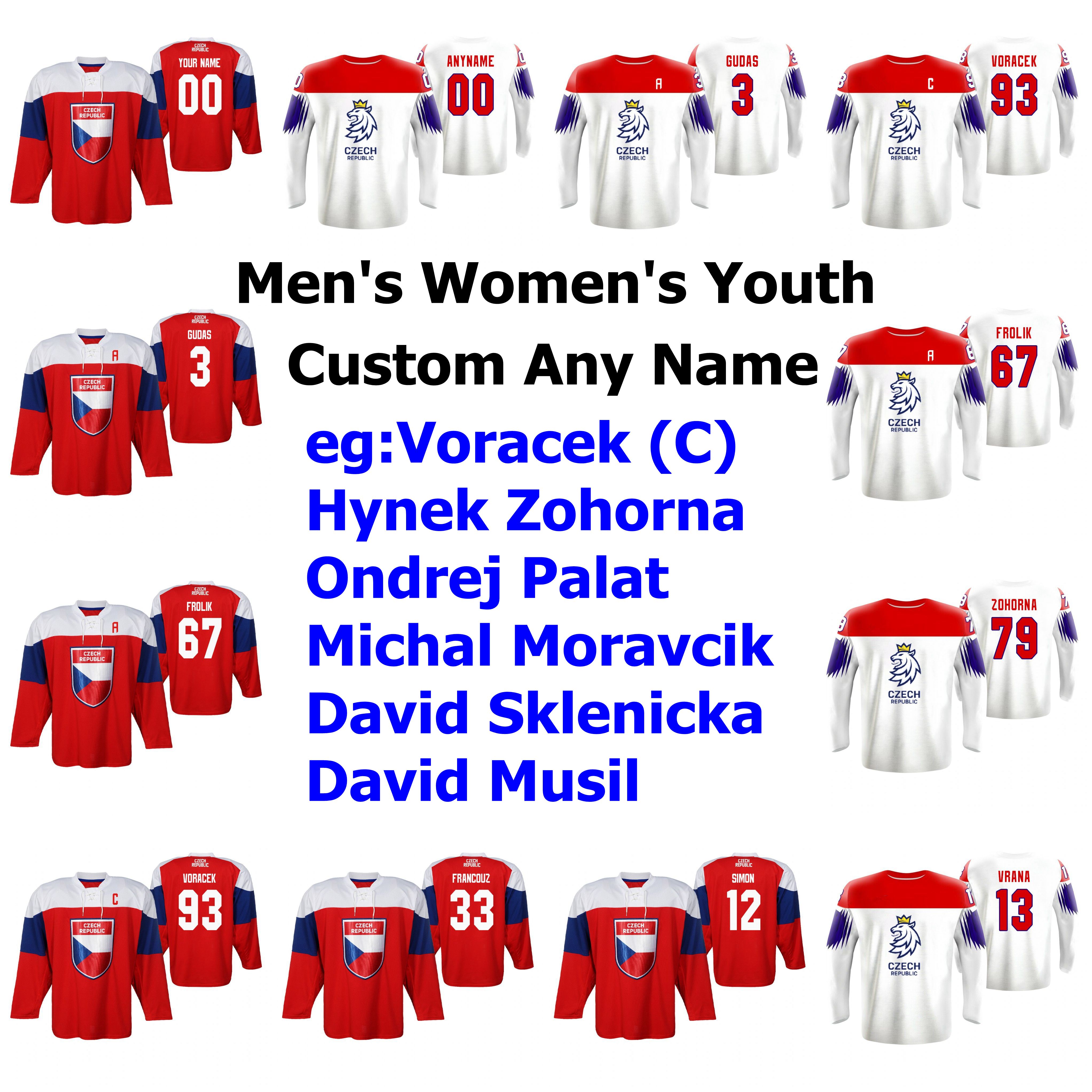 

Czech Republic 2019 IIHF World Championship Hockey Jerseys Hynek Zohorna Jersey Ondrej Palat Filip Hronek Jakub Vrana Simon Custom Stitched, Mens red