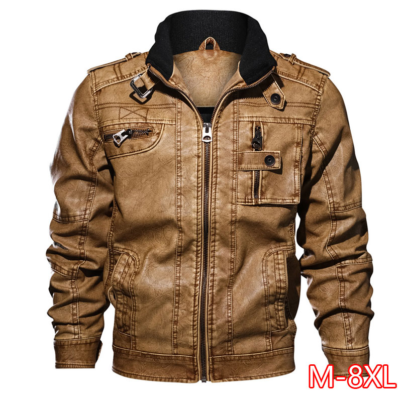 

8XL Men's PU Jacket Leather Coat Autumn Slim Fit Faux Leather Motorcycle Jackets Male Coats Brand Clothing 2020, Black