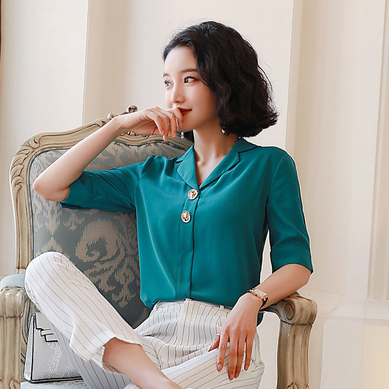 

Two Piece Set 2020 Spring summer short-sleeved Shirt Women' green Skirt Suit Women elegant business Womens work wear suits, Shirt and skirt