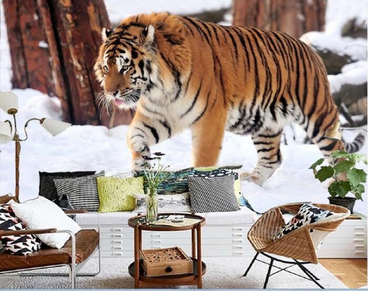 

3d wallpaper custom photo mural on the wall Walk across the snow tiger tv background 3d wall murals wallpaper for living room home decor, Non-woven
