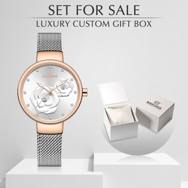 

Women Watch Set for Sale NAVIFORCE Top Luxury Brand Steel Mesh Waterproof Ladies Watches Flower Quartz Charming Girl Clock, Black