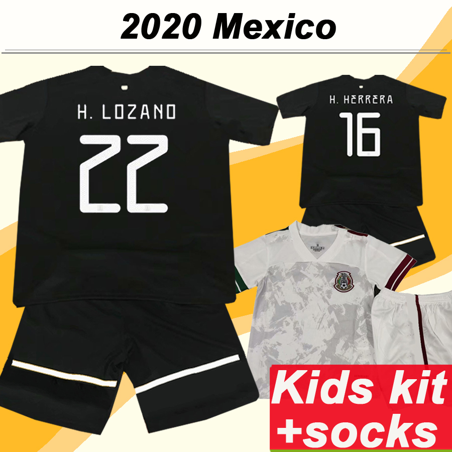 

2020 Mexico Kids Kit Soccer Jerseys Home Away CHICHARITO JIMENEZ Child Football Shirts México H. LOZANO GUARDADO Camisetas de futbol, 19 20 home kids kit no socks