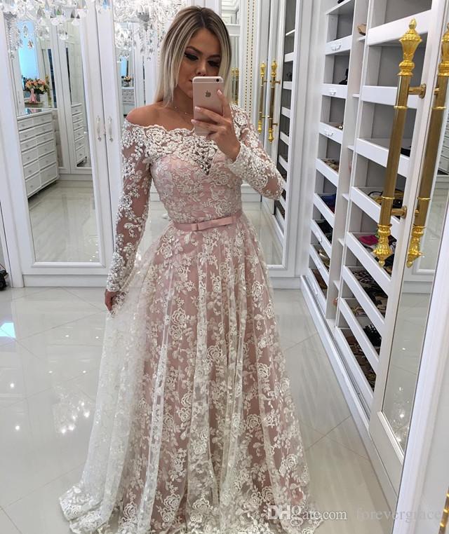 

2019 Long Sleeves Prom Dress Lace Off Shoulder Formal Holidays Wear Graduation Evening Party Gown Custom Made Plus Size, Royal blue