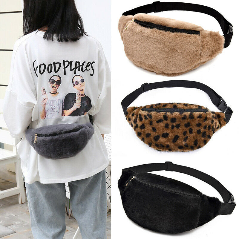 

2020 Faux Fur Fanny Pack Women Plush Waist Bag Men Winter Bum Bag Female Travel Bum Hip Coins Phone Pouch Casual Chest #30, Black