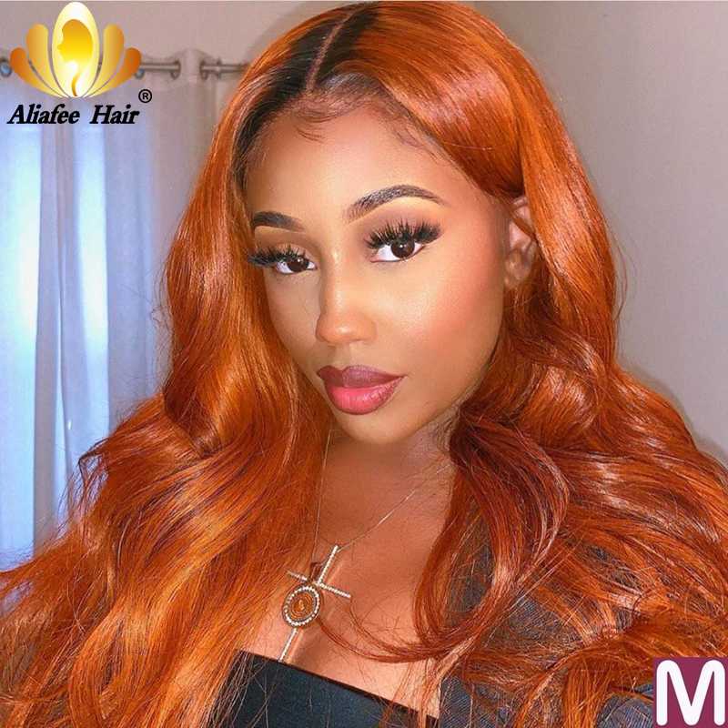 

Aliafee Ombre Colored Malaysia Remy Hair Blonde Wig Body wave Ginger Orange 13x6 Human Hair Wigs 150% Pre Plucked With Baby, Natural color
