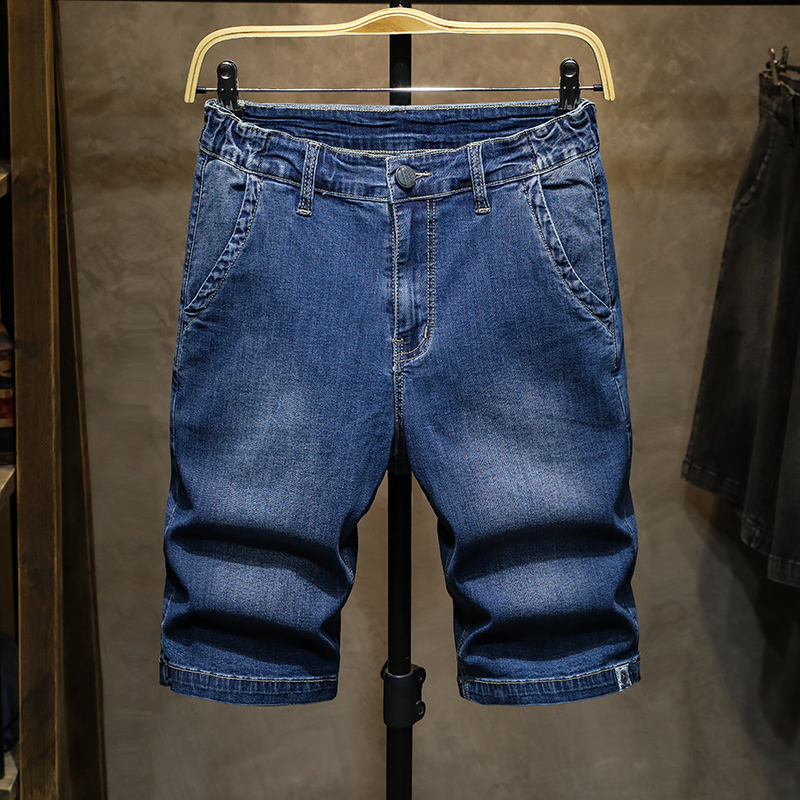 

Plus Zise 42 44 46 Men Straight Short Jeans Classic Style Fashion Casual Stretch Thin Denim Shorts Male Brand Clothes Black Blue