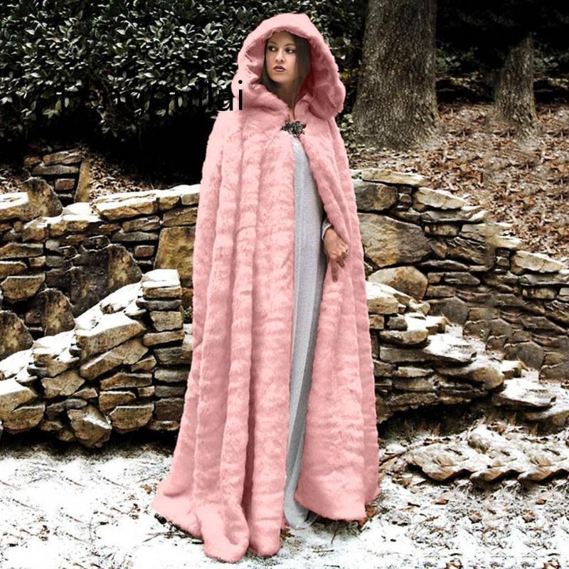 

New Fashion Women Winter Flannel Long Cape Coat Renaissance Aristocratic Cloak Velvet Outwear Cardigan Faux Fur Loose Coat, White