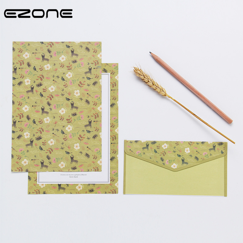 

EZONE A5 6PCS Writing Paper+3PCS Envelope Sets Beautiful Flower Pattern Line Page Literary Style Stationery Paper Letter Paper