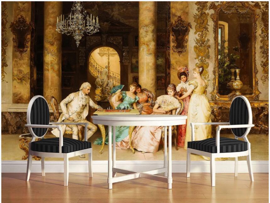 

3d wallpaer custom photo European palace oil painting playing chess moment 3d wall murals wallpaper for walls 3 d living room home decor, Non-woven wallpaper